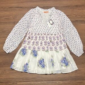 Oliphant Portofino Floral Balloon Sleeve Boho Mini Dress XL NWT